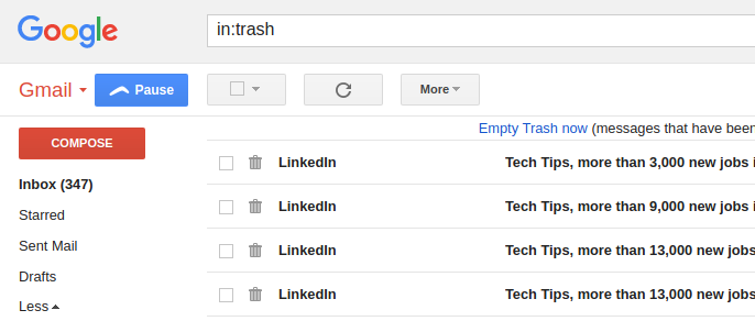 delete all mail in gmail trash