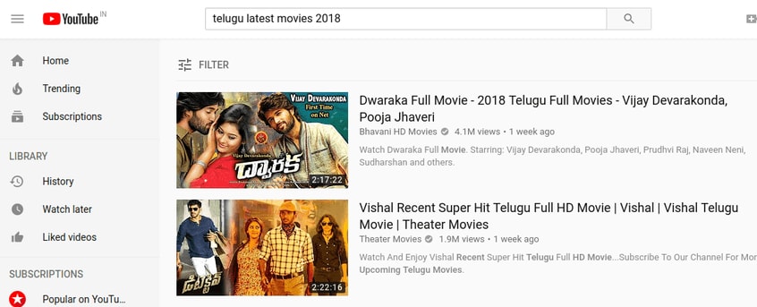 Free Telugu movies online with YouTube
