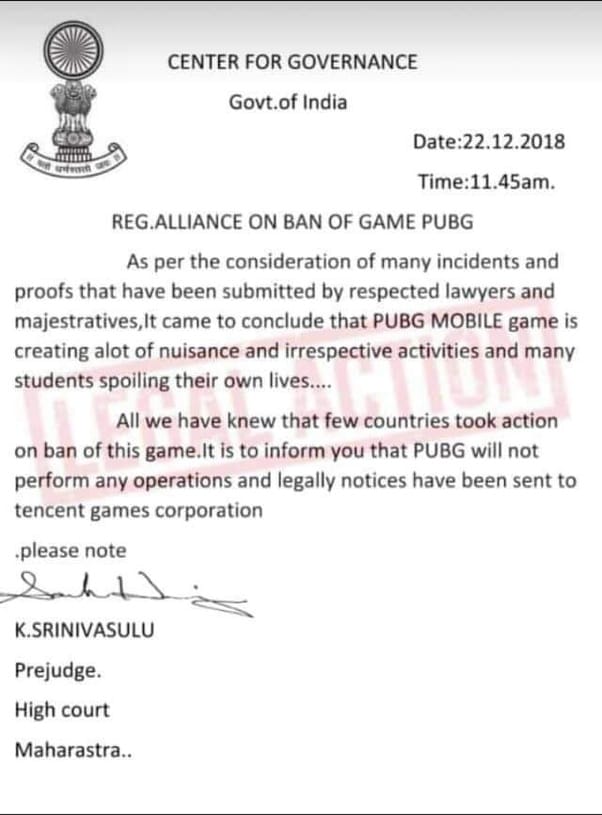 pubg ban notice india