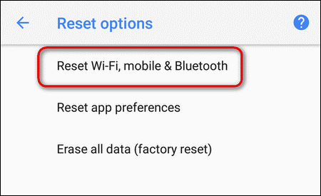 reset wifi option